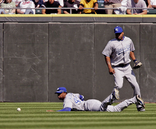 Royals outfielders before they started practicing Tom Emanski's patented "Call Off Drill."
